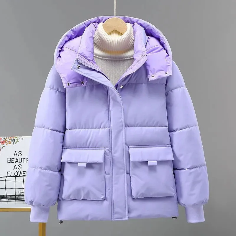 

Women's Short down Cotton Jacket Hooded Parka Quilted Warm Thick Autumn Winter Fashion Female Clothing Loose Fit