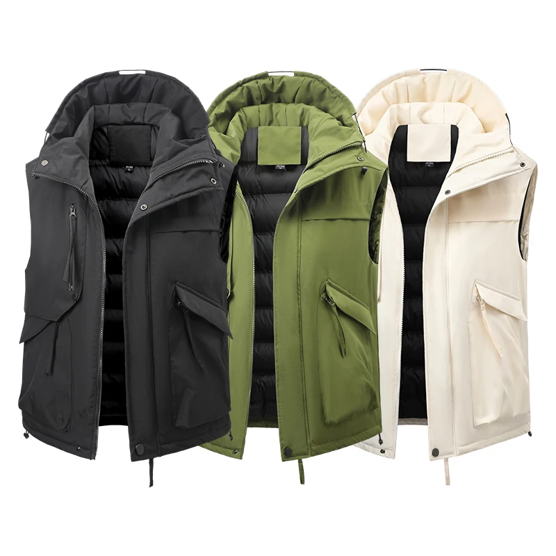 

Men Jacket Sleeveless Vest Winter Down Cotton Warm Thicken Waistcoat Outdoor Windproof and Waterproof Multi Pocket Men's Jacket