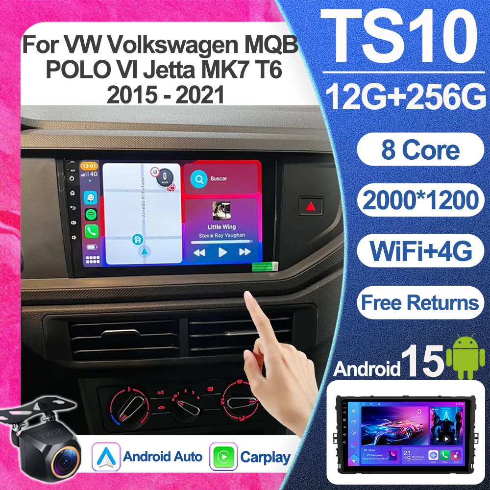

Автомобильный радиоприемник Android 15 Android Auto для VW Volkswagen MQB POLO VI Jetta MK7 T6 2015-2021 Беспроводной мультимедийный плеер Carplay