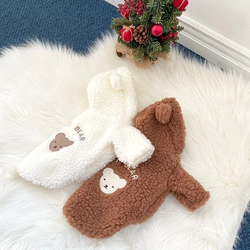 Warm Dog Hooded Clothes Bear Transformed Clothes Cute Puppy Winter Dog Clothing Coat Plush Button Up Shirt Jackets Dog Clothes