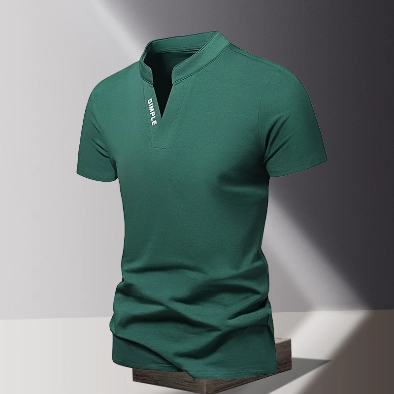 

Мужская футболка с короткими рукавами из чистого хлопка с v-образным вырезом 2024, мужская футболка для спорта и отдыха, модная и простая однотонная базовая рубашка