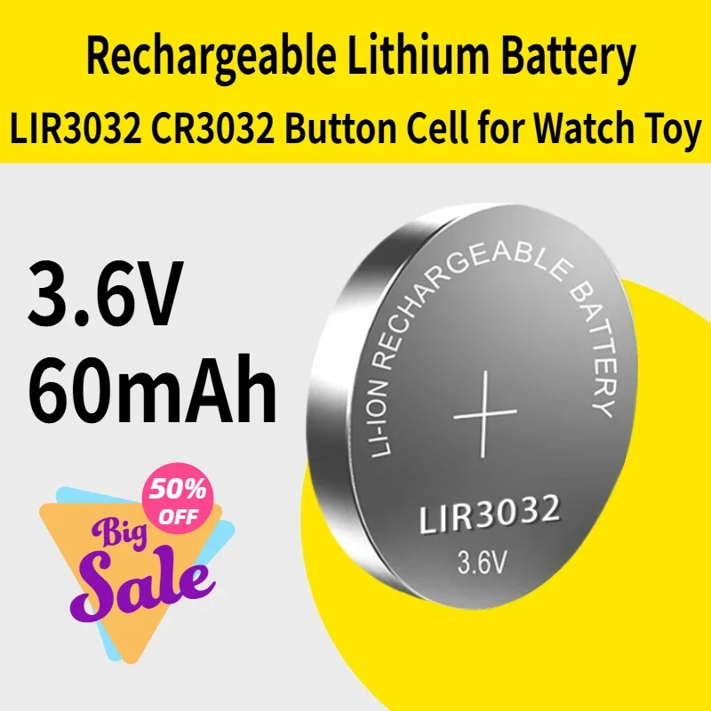 SWZY LIR3032 3.6V 60mAh Lithium Battery Rechargeable Battery Replace CR3032 Button Cell for Watch Toy