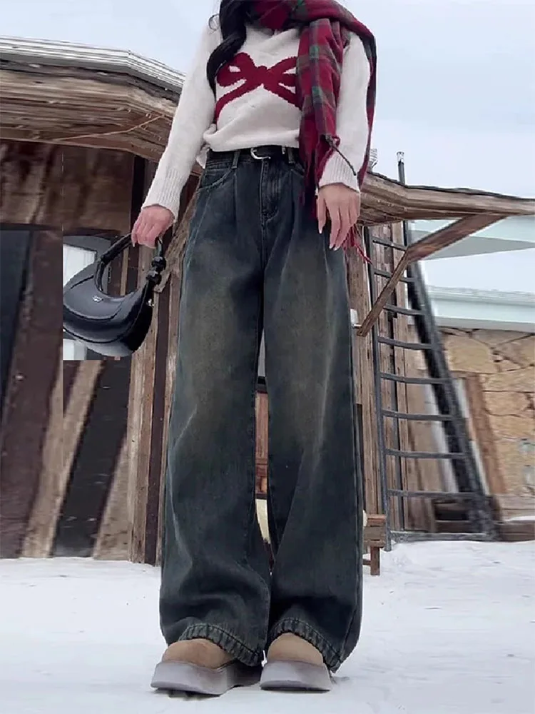 

Прямые джинсы больших размеров с высокой талией, женские осенние новые свободные широкие брюки в стиле груша, повседневные джинсовые брюки