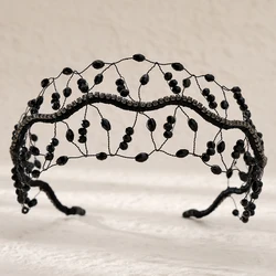 Fashion Crystal Beads Hair Net Sparkling Rhinestone Crown Tiara For Women Classic Hair Bands Party Wedding Headpieces