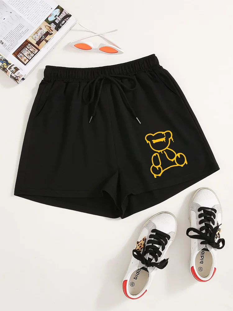 Bear Print Drawstring Shorts, Casual Shorts For Spring & Summer, Women\'s Clothing