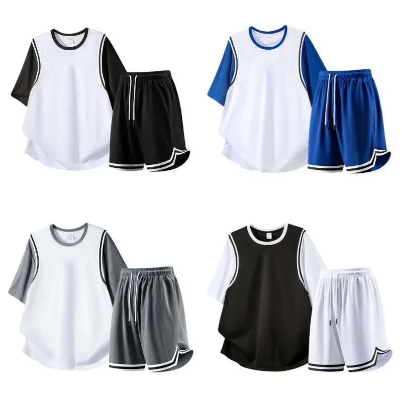 

Summer Fashion Trend Loose Sportswear Outdoor Comprehensive Training Sweat Absorbing Quick Drying Short Sleeved Shorts Set