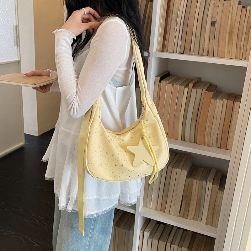 

Pleated Tote Crossbody Bag Women 2026 New Star Single Shoulder Bag Student Commuting Casual Handbag