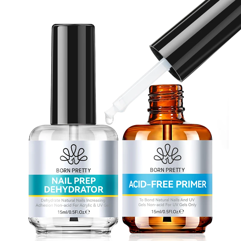 BORN PRETTY 15ml Nagelvorbereitungs-Dehydrator, säurefreier Bond-Primer-Kit, natürlicher Basislack für Acryl-UV-Gel-Nägel, professionelle Maniküre