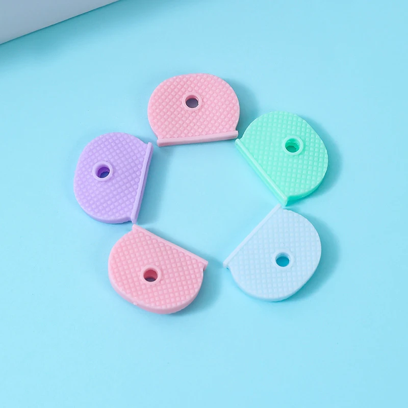 10pcs Silicone Elastic Key Cover Keychain Hollow Soft Key Locks Cover Waterproof Keys Cap Pendant Identification Protect Keyring