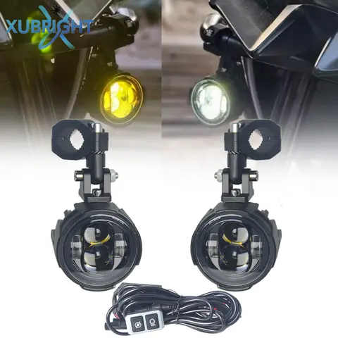 Pair 100W Motorcycle Headlight Fog Lights Led Auxiliary Driving Light Spotlight Headlamp Dual Color flasher farol Moto Fog Lamp.