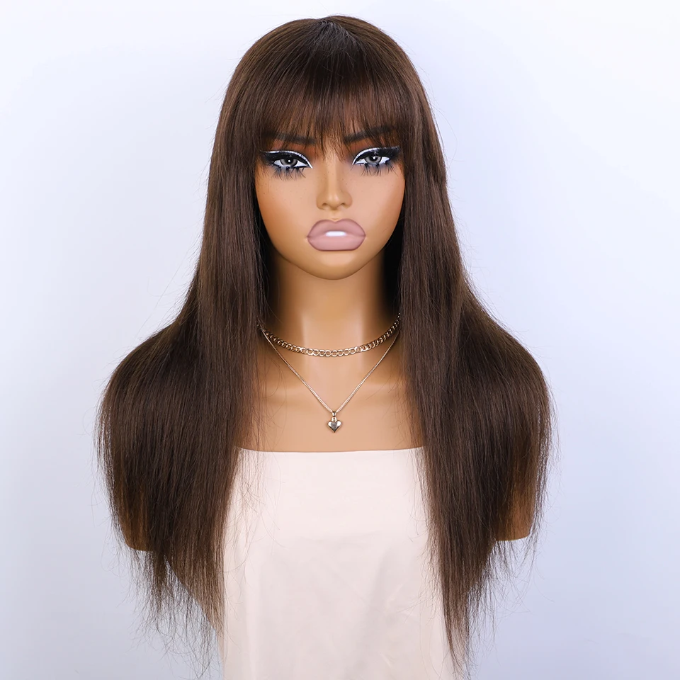 Ginger Straight Human Hair Wigs With Bangs Fringe 180D 18\