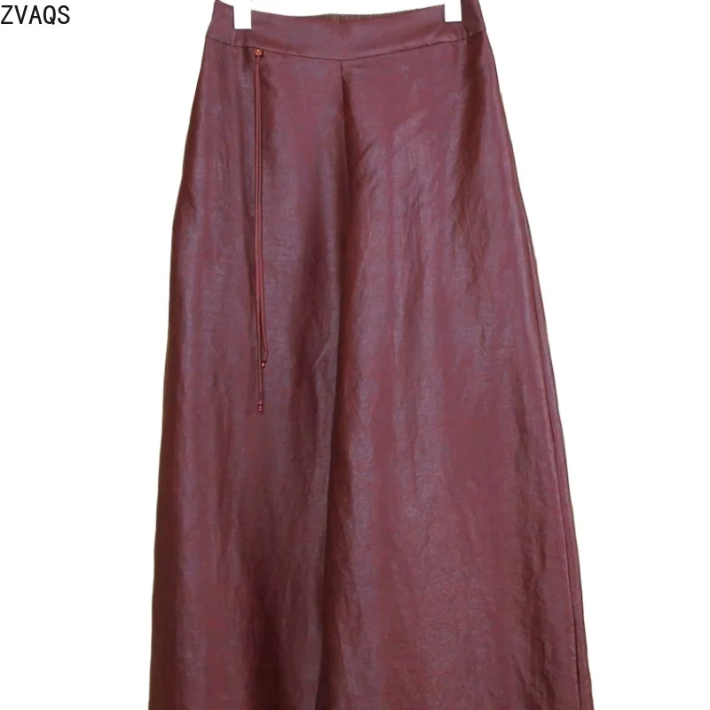 

ZVAQS100% Mulberry Silk Women's Genuine Silk Gambiered Canton Gauze Trousers High Waist Loose CulottesElegant Big Foot PantsЮбка