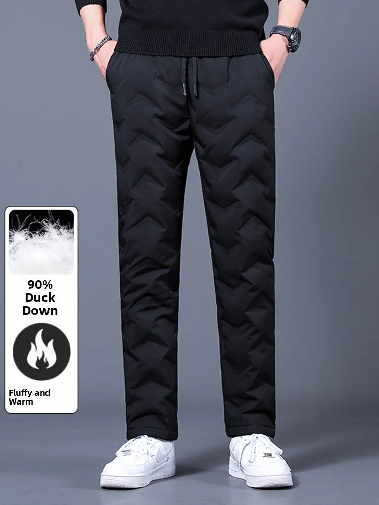 

Мужские зимние утепленные теплые удобные модные прямые брюки с эластичным поясом на шнурке, молодежная повседневная верхняя одежда