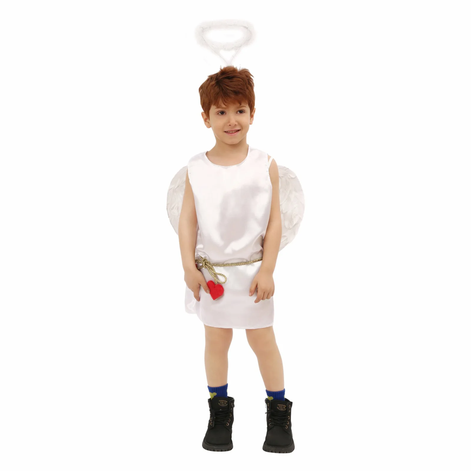 Children Halloween Cosplay Costumes Cupid Cos White Outfits Dress Up Party Festival Performance Clothing Wings Headgear Sashes