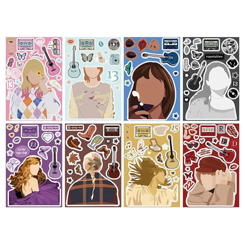 24Pcs Music Singer Stickers Make A Face - 8 Design-in My Era Tour Albums Music Singer Stickers