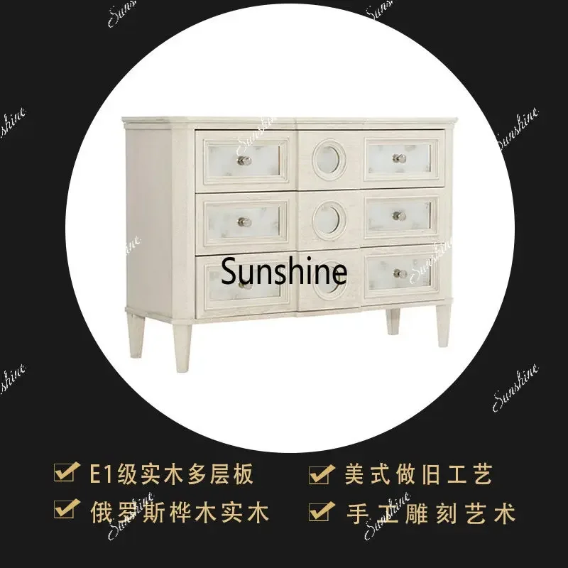 American light luxury dining side cabinet solid wood old three-bucket cabinetT*