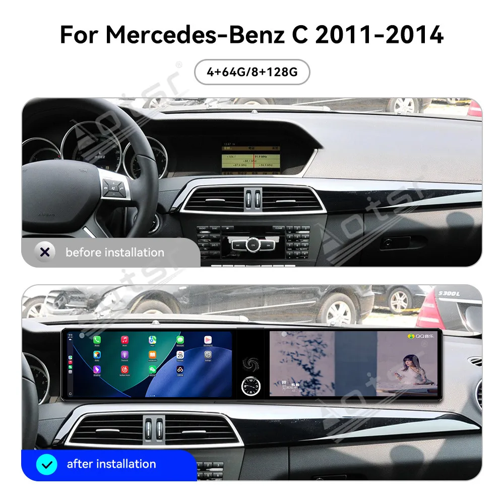 For Mercedes-Benz C 2011~2014 Android Auto Dual-screen Interaction Car Radio Multimedia Player GPS Navigation Carplay Head Unit