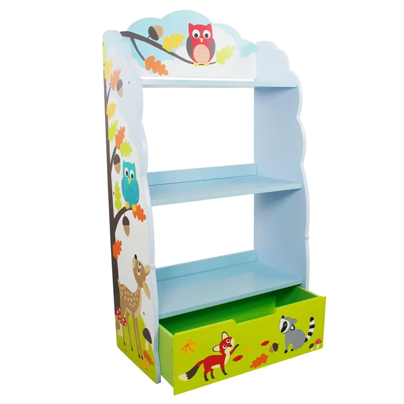 Baby bookshelf toy storage, multi-level organization, wooden children's book corner