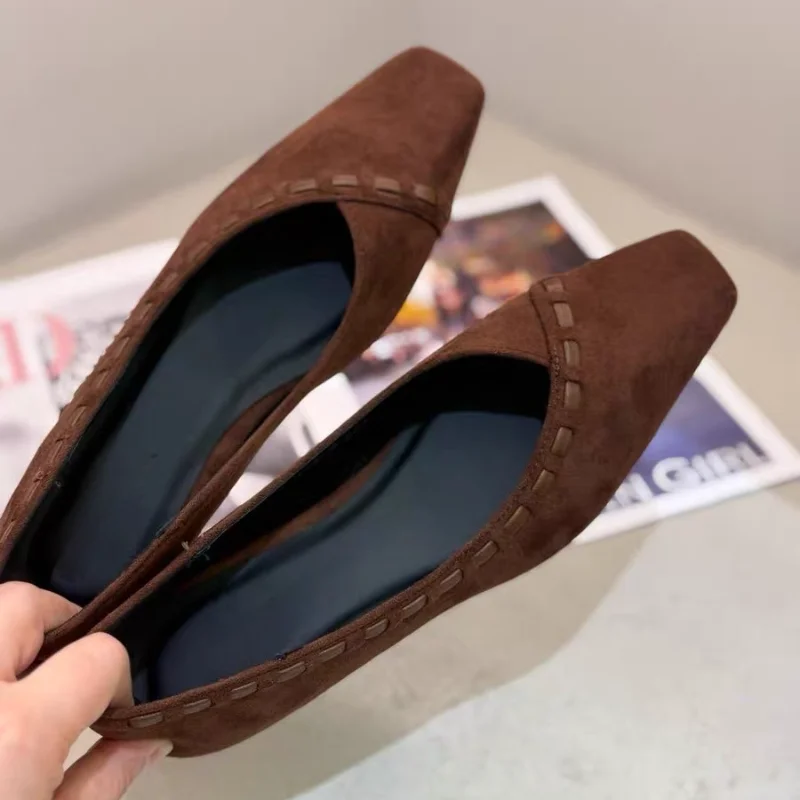 

New Autumn Round Toe Ballet Flats Suede Leather Weave Women's Mary Janes Flat Heels Vintage-inspired Flats Woman Autumn Shoes