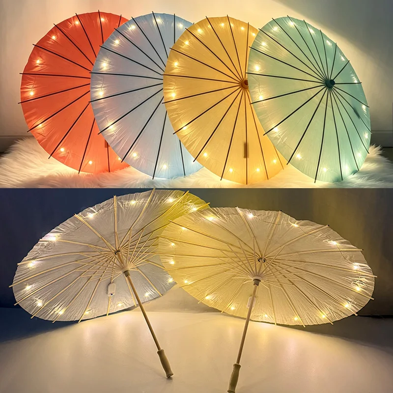 LED Lighted Oil Paper Umbrella Home Wall Hanging Decor Chinese Style Glowing Parasol Lamp home bar nightclub Background Decorati