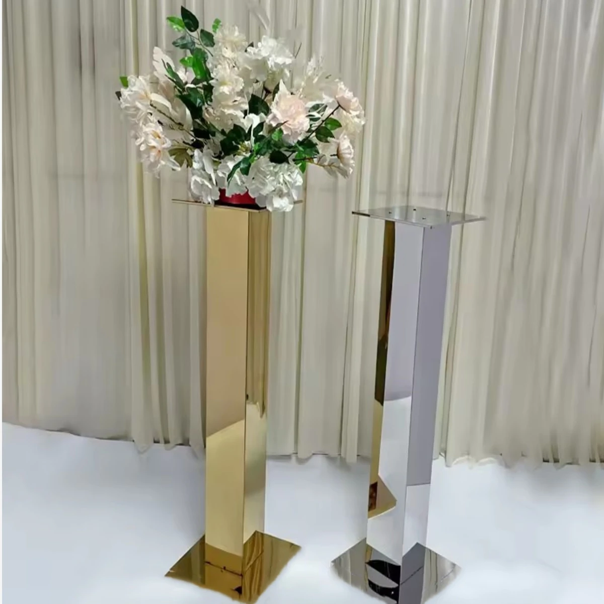 10pcs)10cm/120cm)Floral walkway pillar  stand wedding decoration gold frame cylinder plinths for bride shower party 1446