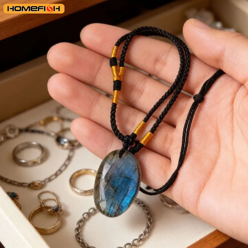 1PC Natural Blue Labradorite Moonstone Healing Gemstone Crystal Pendant Jewelry Necklace For Spiritual Meditation view 4