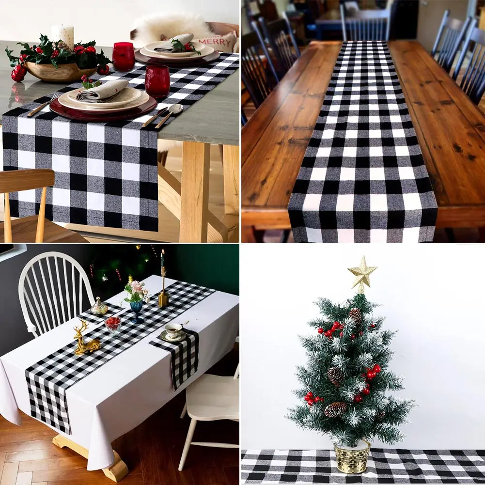 OurWarm Buffalo Check Table Runner Kitchen Dining Home Wedding Party Christmas Holiday Decor Black White Plaid Table Runners