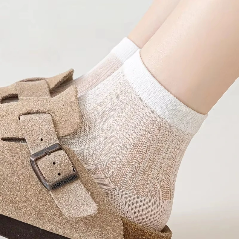Damen-Knöchelsocken, 1/3/6 Paar, hohles Netzdesign, antibakterieller Stoff, Sommer, dünn, atmungsaktiv, solide Seidensocken für Damen – Detail 7