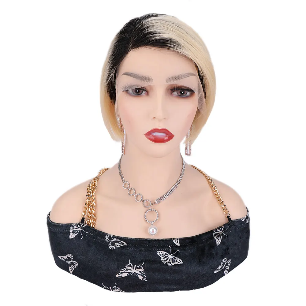 

Esty Short Lace Frontal Wig Pixie Cut Wig Brazilian Virgin Human Hair Curly Human Hair Wigs Part Lace Front Blonde Wig for Women