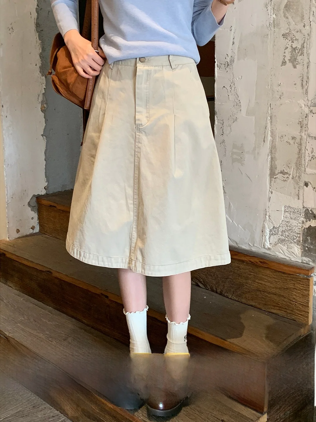 

Retro Workwear Denim Midi Skirt Casual Women's Design Sensation Summer Skirts High Waist A-Line Cotton Blend Skirts