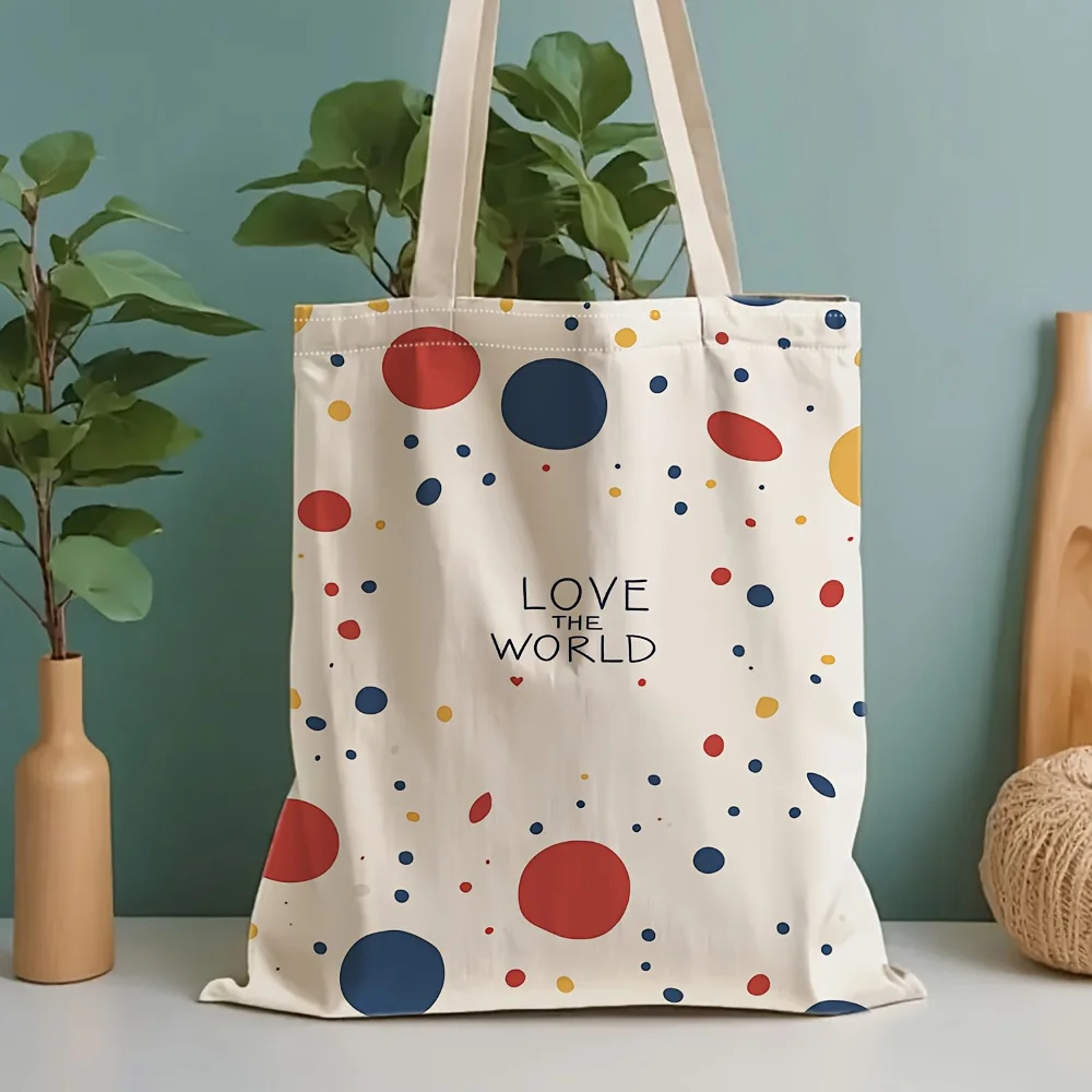 1pc Print Tote Bag, Handbag - Colorful Polka Dot Letters, Free And Casual Style, Suitable for Daily Commute, Shopping, Picnics,