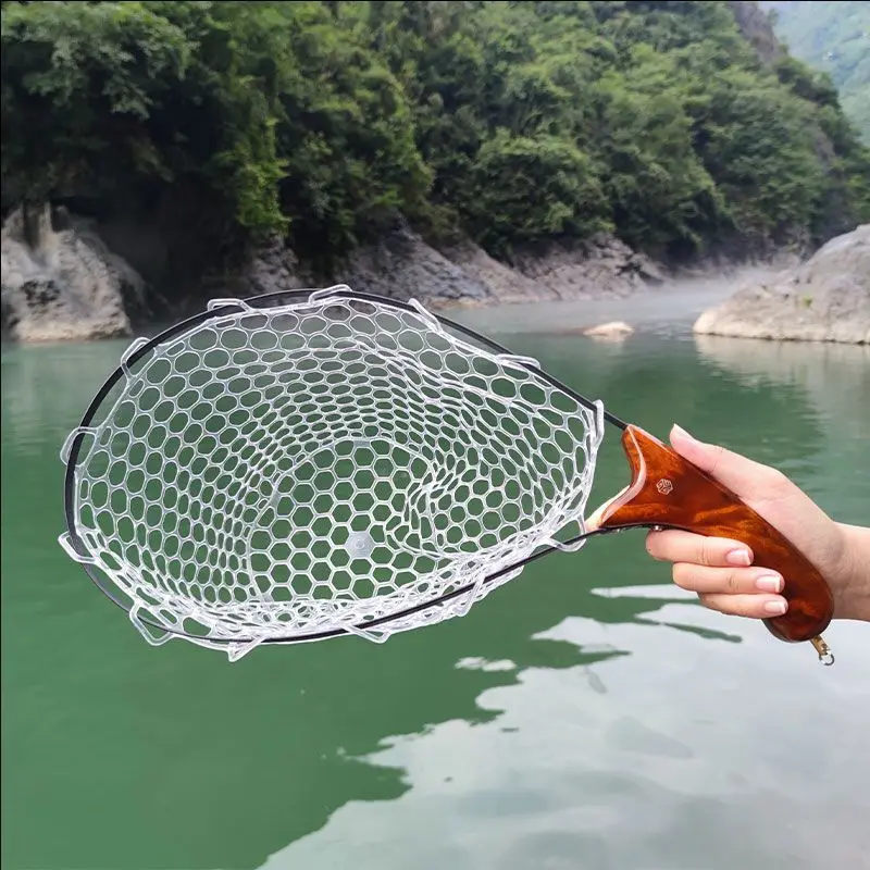 portatil monocromatica madeira handle fly pesca net iscas de pesca dobravel rede de pesca mao net ao ar livre 01