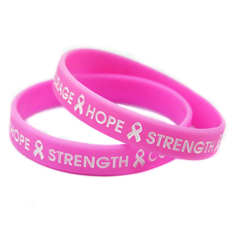 1 PC Hope Strength and Courage Silicone Bracelet Cancer Fight Motivational Wrist Band Adult Size