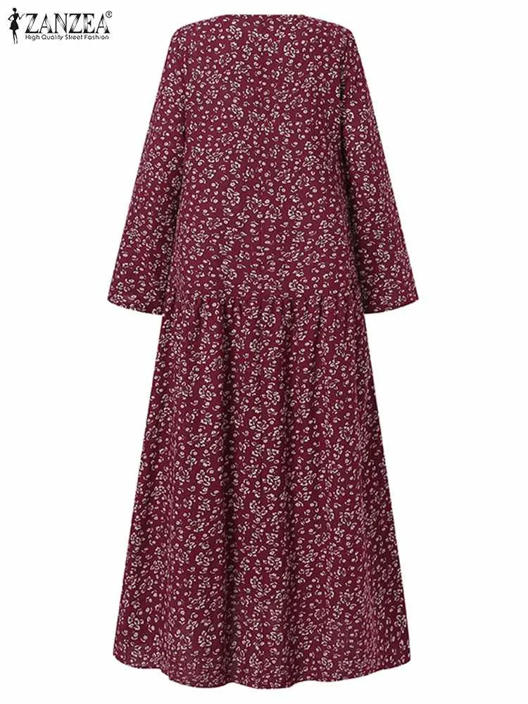 Zanzea Lente Vrouwen Jurk Met Bloemenprint Maxi Lange Jurken Met Lange Mouwen Zonnejurk Retro Kaftan Party Vestidos Gewaad Baggy