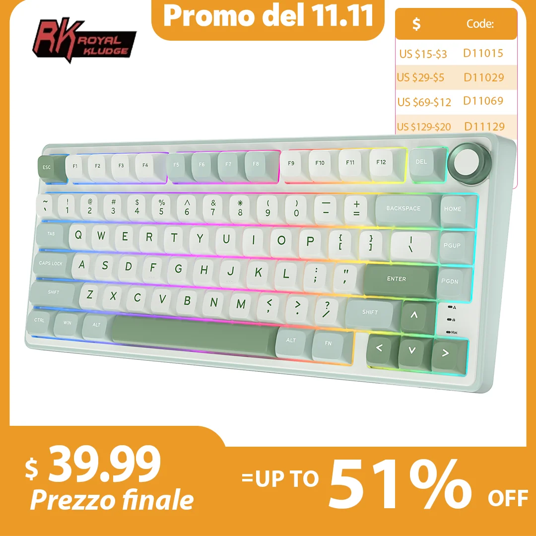 RK Royal Kludge R75 Gasket Wired Mechanical Keyboard 80 Keys RGB Backlit Hot-swappable Spanish Gamer Keyboard MDA PBT Keycaps