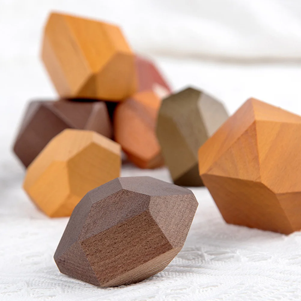 مكعبات بناء خشبية للأطفال، طلاء مائي آمن، شكل حجري قابل للتكديس، طوب تعليمي للأطفال