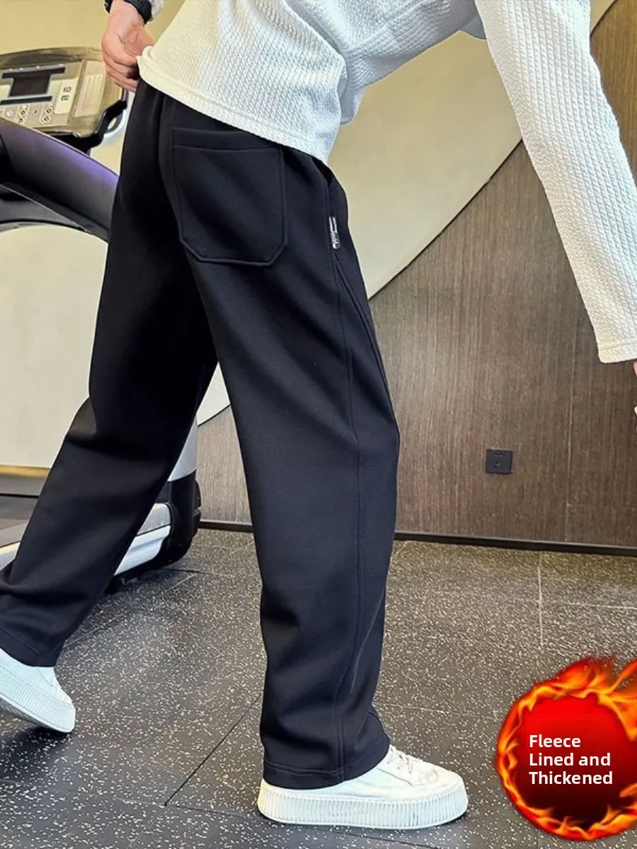 

Men's Fce Lined Straight Leg Pants Autumn Winter Casual Trousers Versatile Men's Faion Sports Leisure Pants