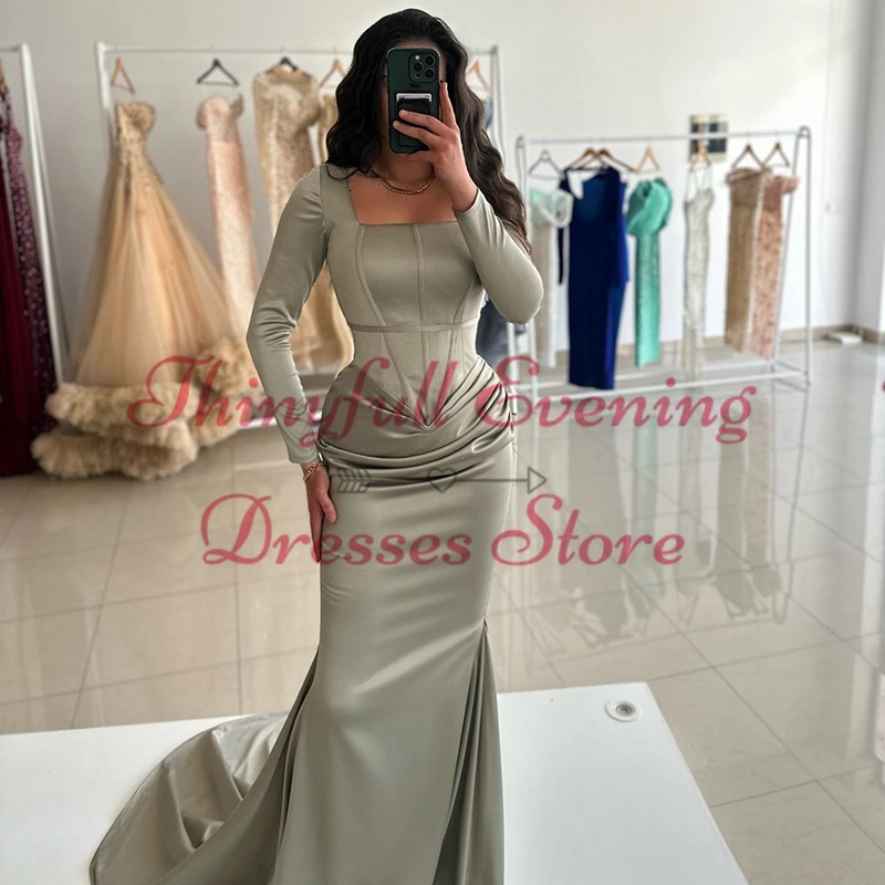 Thinyfull Women Mermaid Prom Evening Dresses Saudi Arabia Long Sleeve Party Dress Formal Night Cocktail Prom Gowns Plus Size