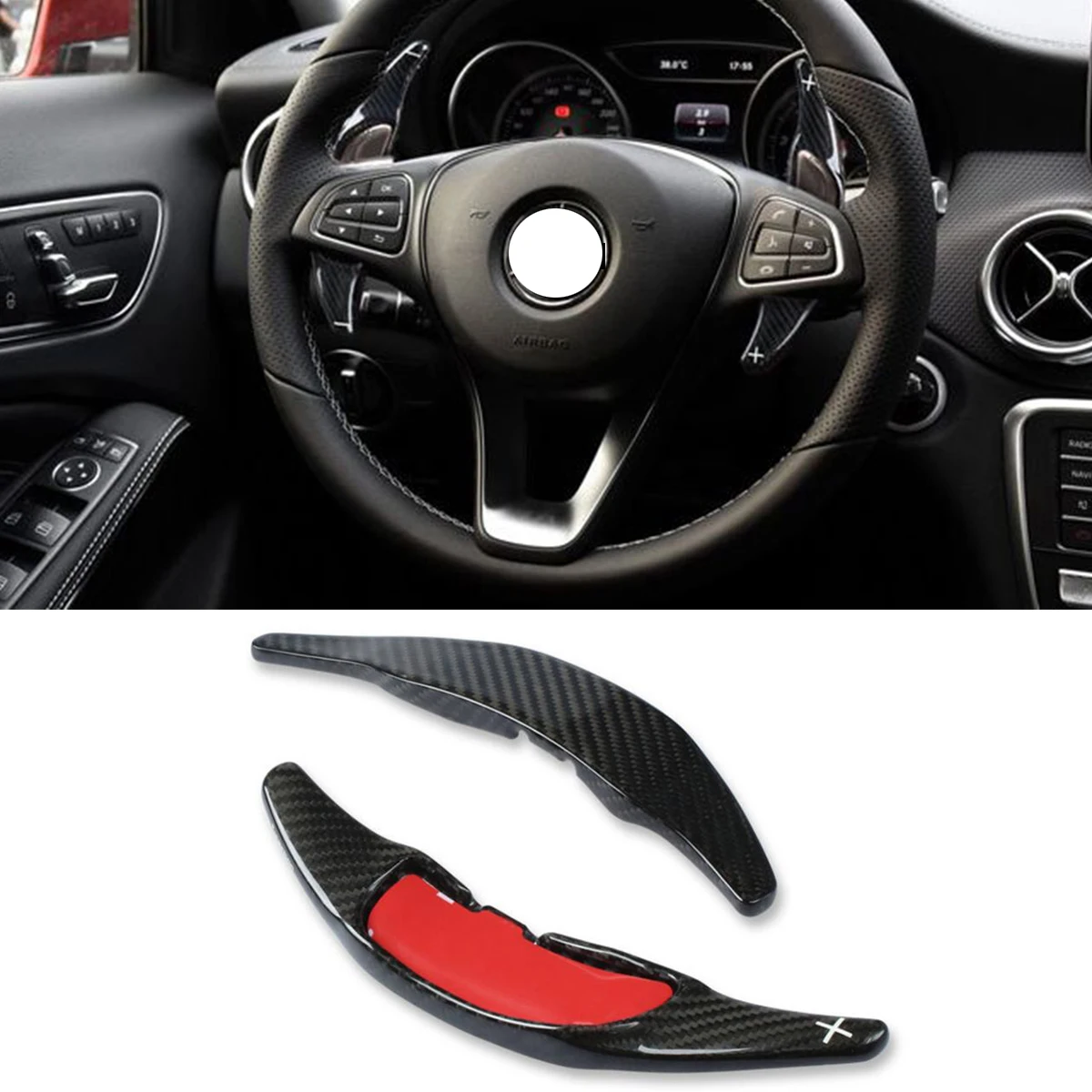 

2Pcs Real Carbon Fiber Car Steering Wheel Shift Paddle For Benz AMG A45 CLA45 GLS63 GLE63 G63 S65 Paddle Shifter Extension