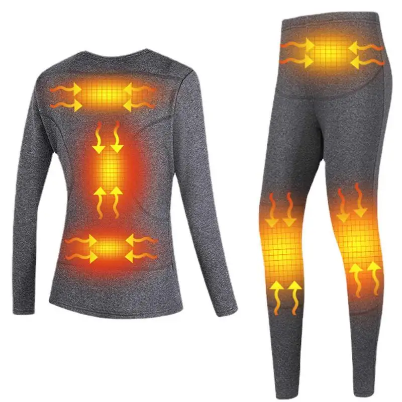 Winter Women Heated Underwerr USB Rechargeable Underwear Set Top Pants Winter Warm Clothing Outdoor Sportswear