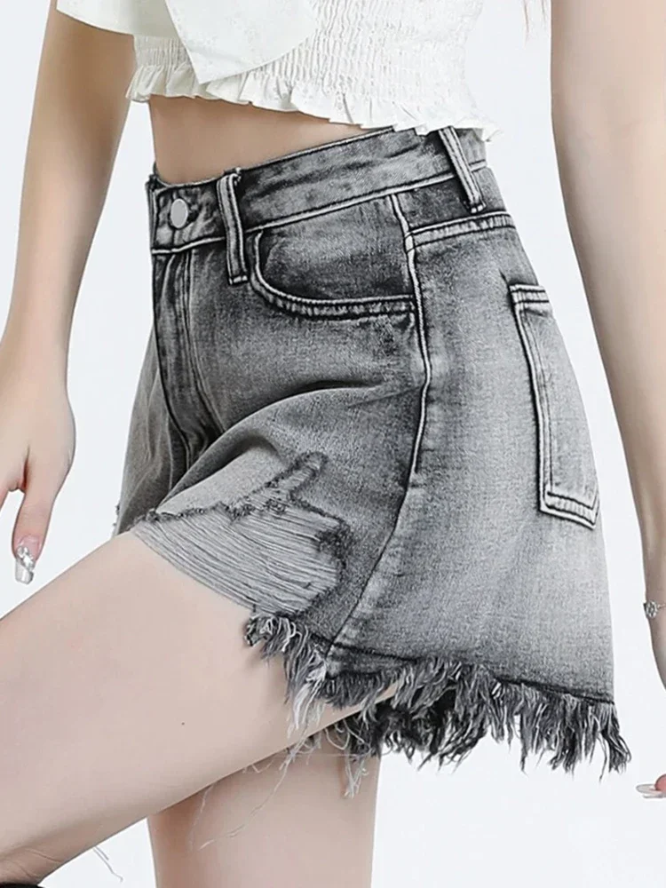 Américain classique taille haute chic fendu femme Jean Shorts été irrégulière mode évider Sexy décontracté Simple femmes Shorts