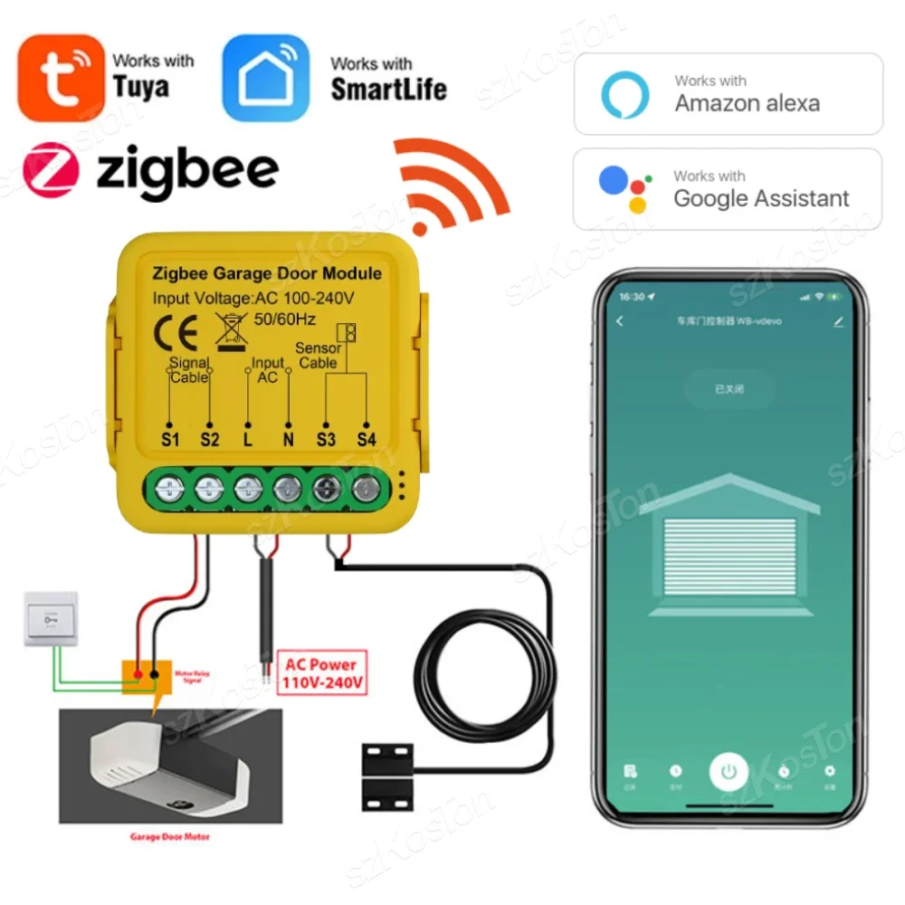 ZigBee Garage Door Opener Controller Smart Garage Door Voice Remote Control  Works with Alexa   Smart Life