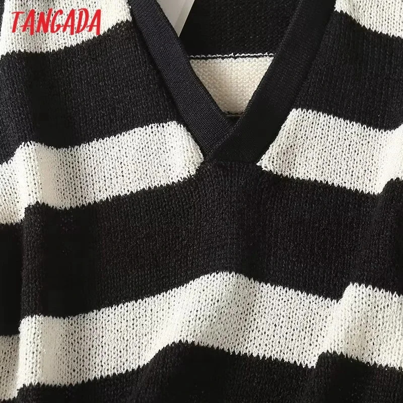 Tangada Women 2024 Fashion Striped Knitted Vest Sweater Sleeveless Female Waistcoat 4C406