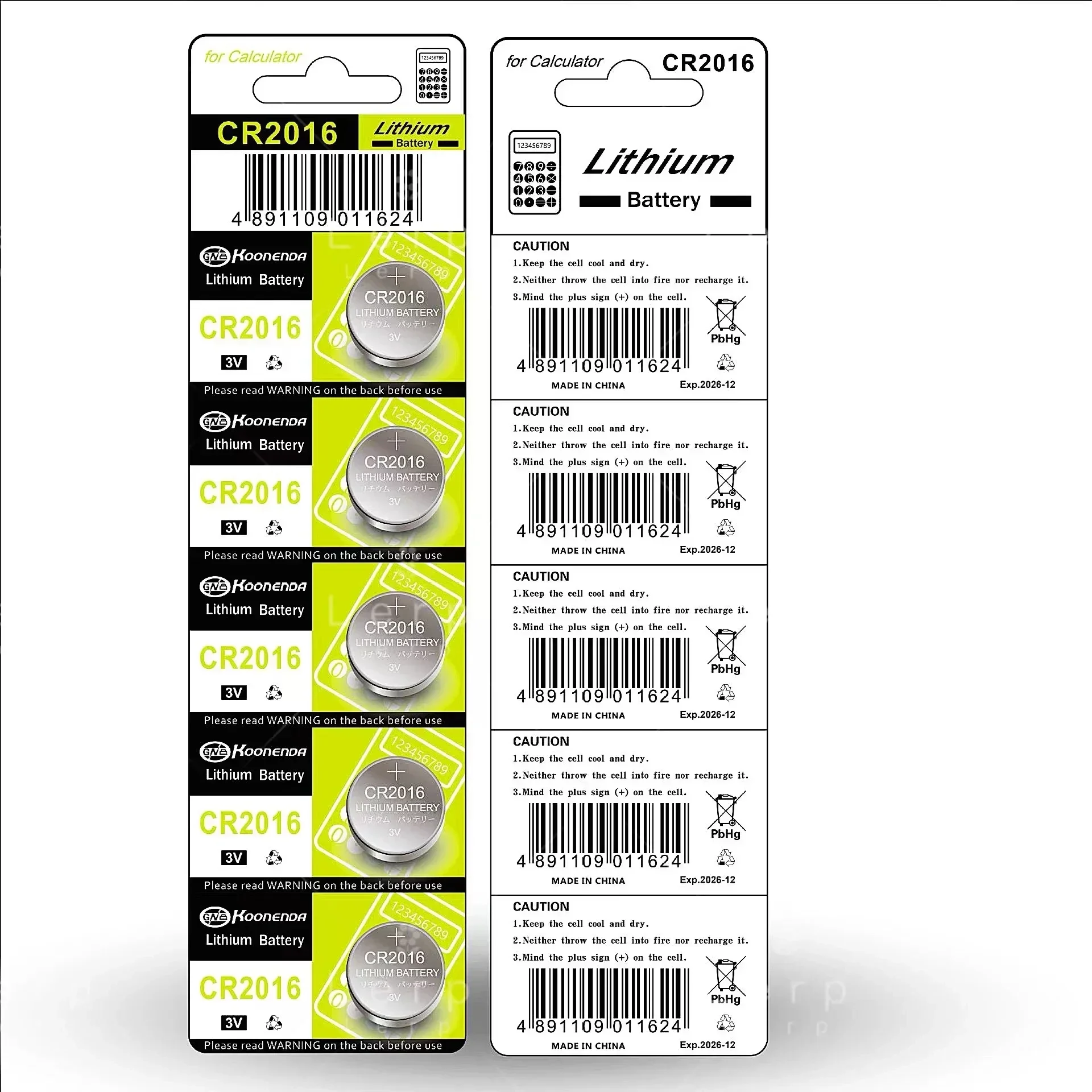 CR2016 Button Battery, Lithium-ion Battery, 5-Cell Remote Control, 3V