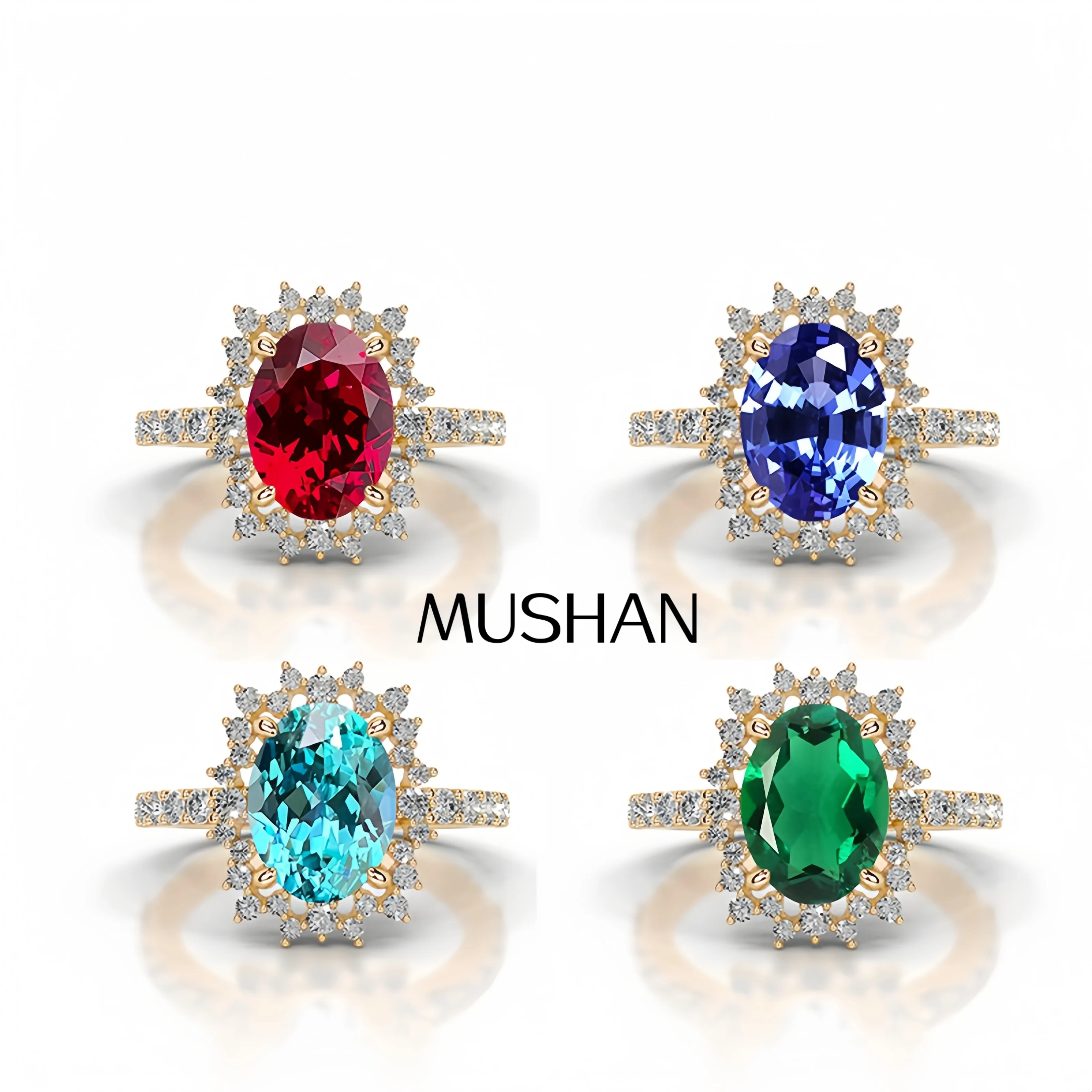 

MuShan Brand Jewelry 925 Sterling Silver Ring Lab Grown Sapphire Cushion Engagement Ring for Women 18K Gold Plated Classic Rings