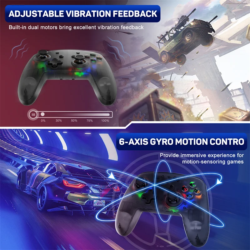 2025 NEW KS46 Pro Transparant Colorful Wireless Bluetooth Controller Joystick Gamepad Somatosensory 6-axis For Nintendo Switch