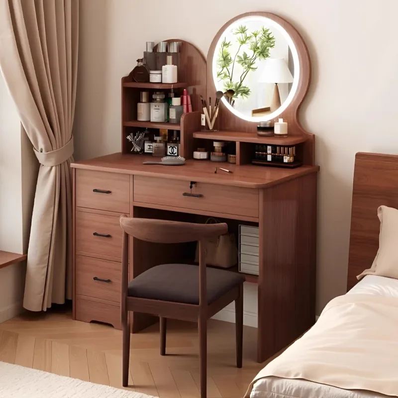 New Chinese Style Bedside Table Retro Dresser Small Apartment Corner Makeup Table Storage Cabinet Integrated 2025