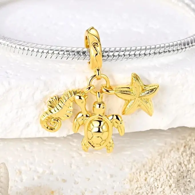 925 Sterling Silver Charms Summer Tortoise Whale Shark Seahorse Dolphin Starfish Pendant Bead Fit Bracelet Diy For Woman Jewelry image 4