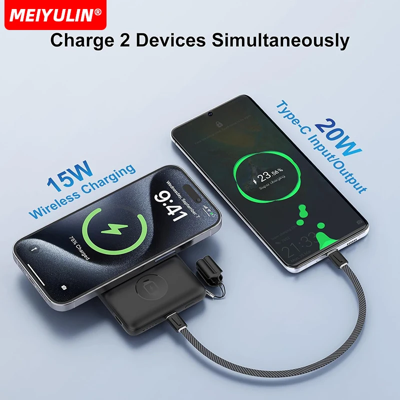 10000mAh Magnetic Wireless Power Bank Stand Portable USB C Fast Charging External Battery for Apple Watch iPhone Samsung Xiaomi