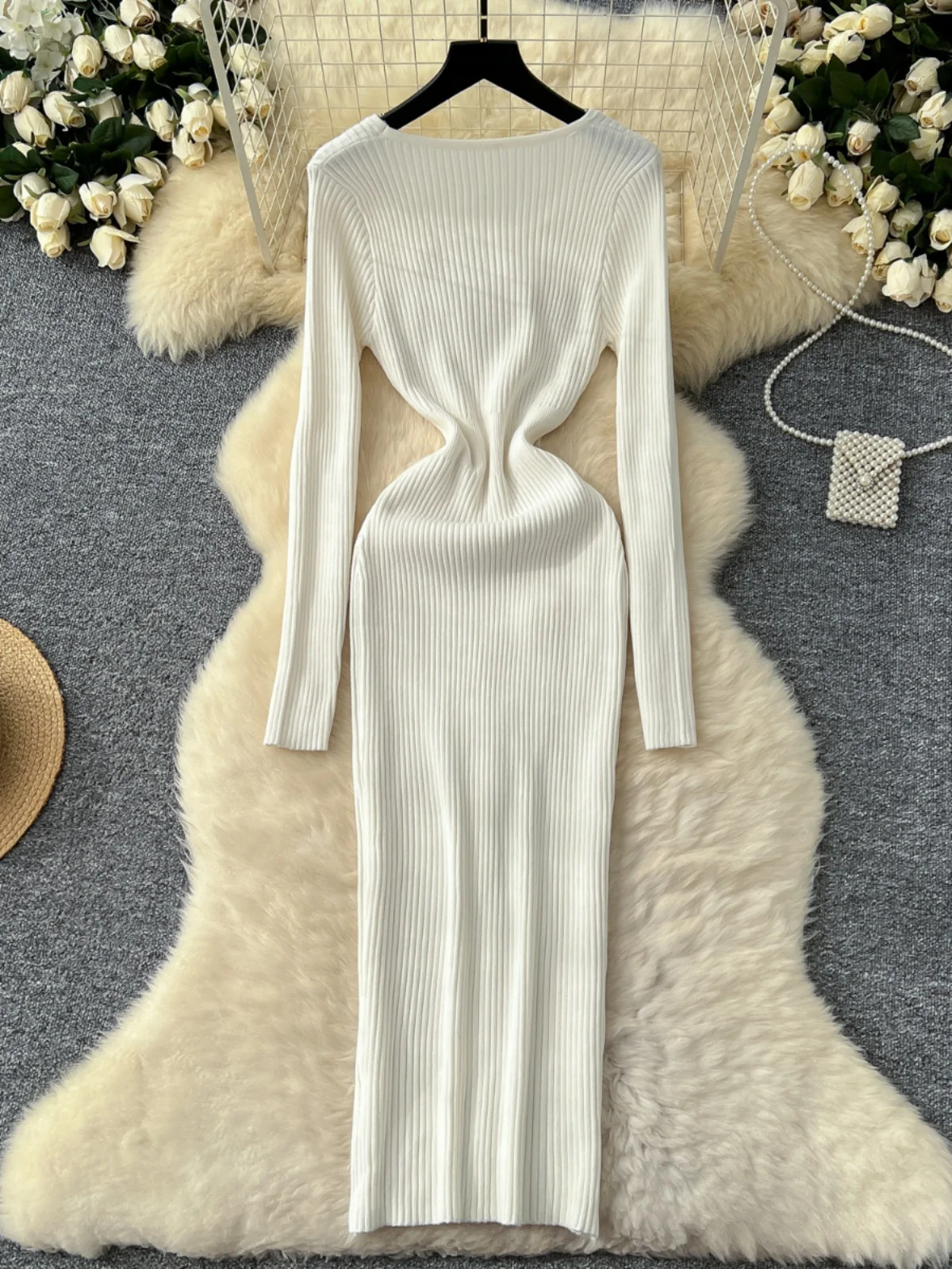 Slim Fit Gestrickte Lange Sve runde Ne Dr frauen Herbst Winter Elastische Straffung Gewicht Verlust Dr Hohe Taille Koreanische Sle